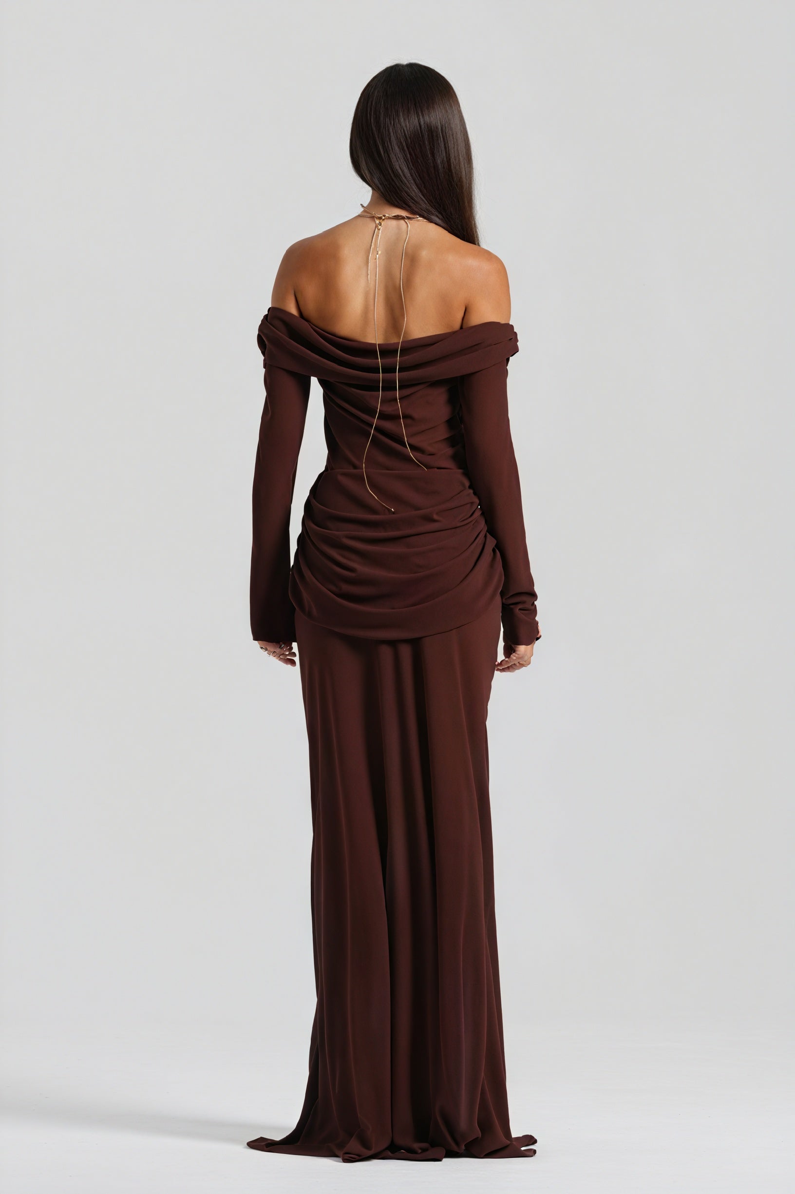 Robe Longue Épaules Nues Nœud Découpé Soirée Élégante-Maxi Dresses-Marais Paris-Marais Paris