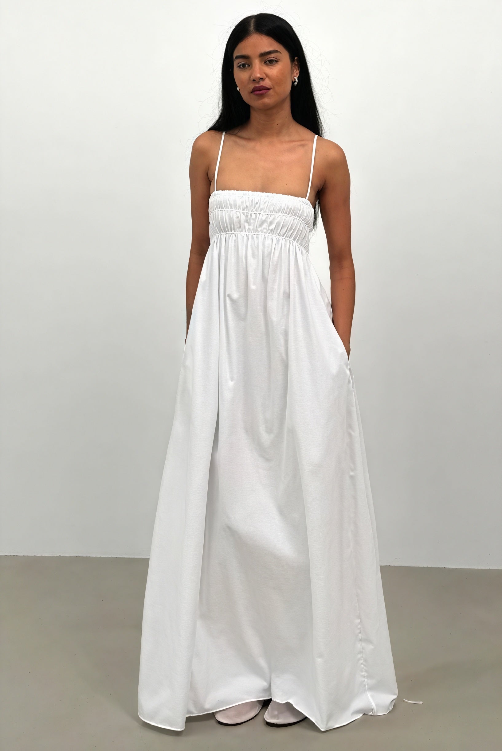 Robe Maxi à Bretelles - Encolure Carrée, Poches Latérales-Maxi Dresses-Marais Paris-Marais Paris