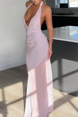 Robe Longue Femme - Halter, Dos Nu, Coupe Fluide-Maxi Dresses-Marais Paris-Rose-S-Marais Paris