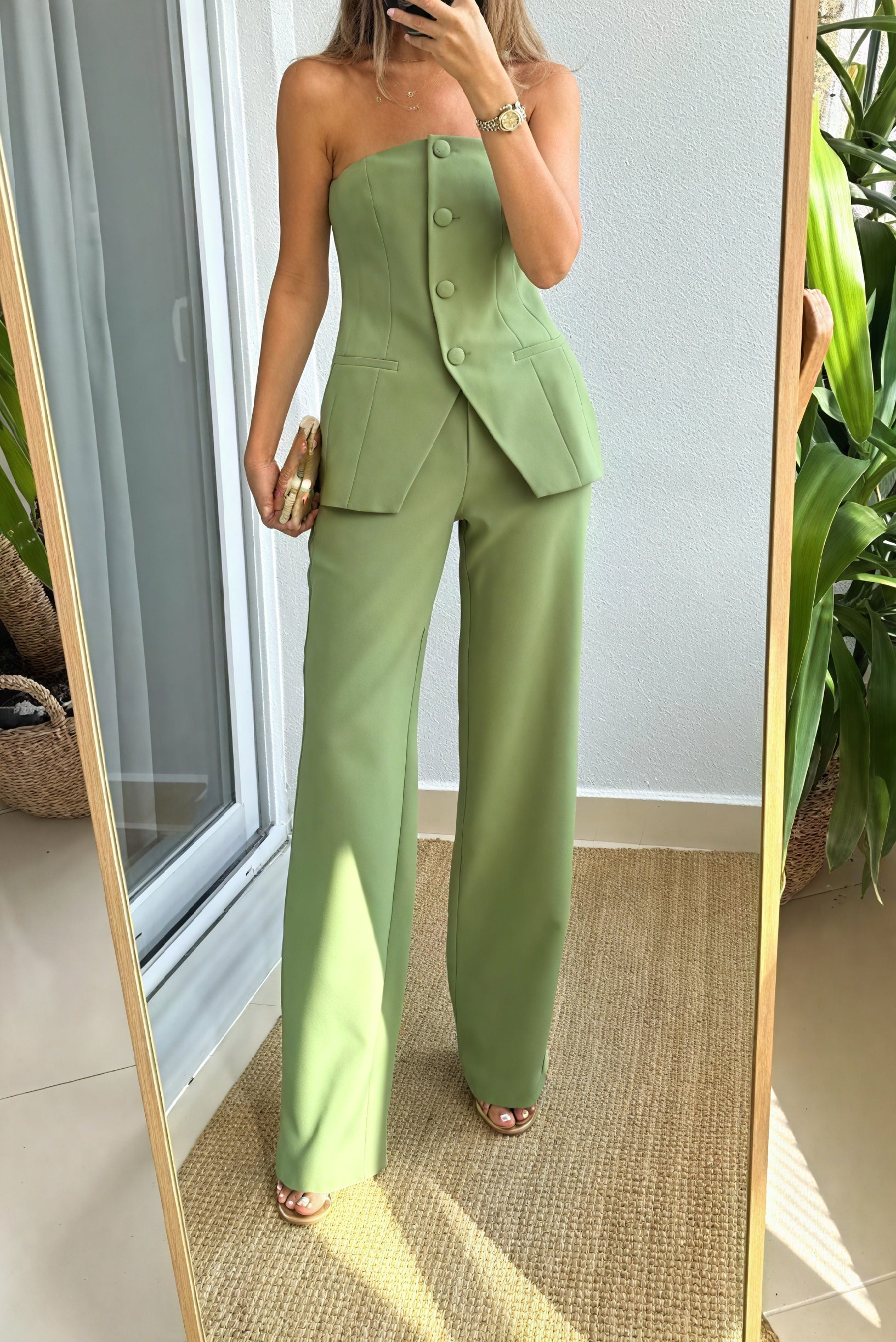 Ensemble Tailleur Femme – Bustier Structuré, Pantalon Large, Coupe Moderne-Pant Sets-Marais Paris-Vert-XS-Marais Paris
