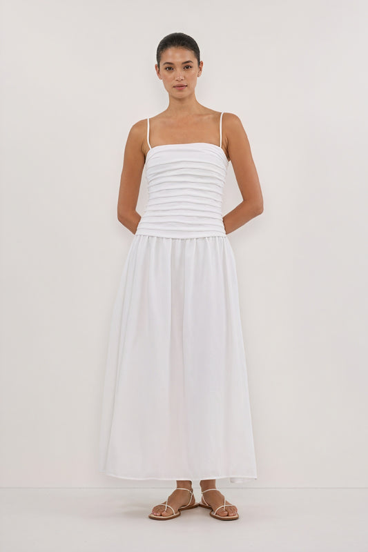 Robe Midi Plissée Bretelles Fines - A-line, Élégante-Midi Dresses-Marais Paris-Blanc-XS-Marais Paris