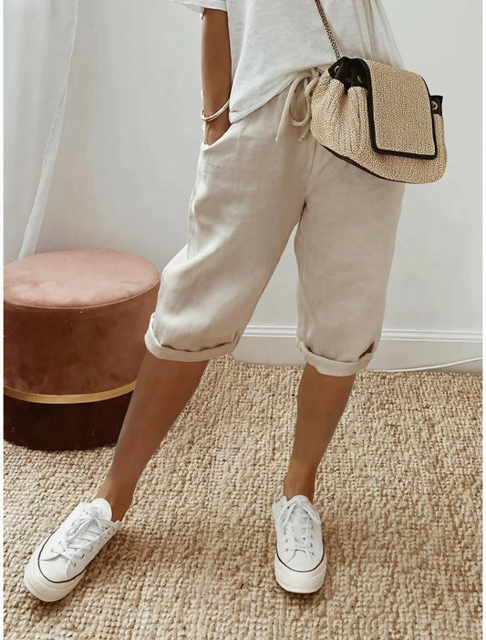 [Produit] Coupe Décontractée Taille Cordon Poches Latérales-Pants-Marais Paris-Beige-S-Marais Paris