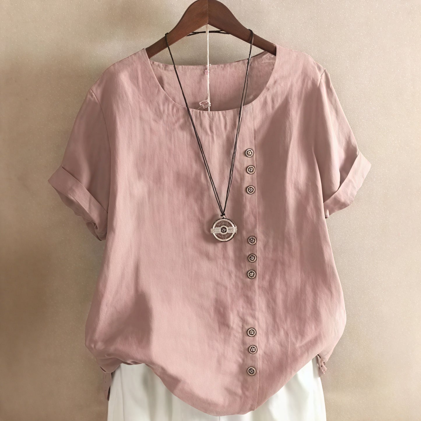 Marais Paris Robe Femme – Manches Courtes, Boutons Asymétriques, Col Rond-81165-73c07eb9-5438-45c0-bfce-40d5998271dc