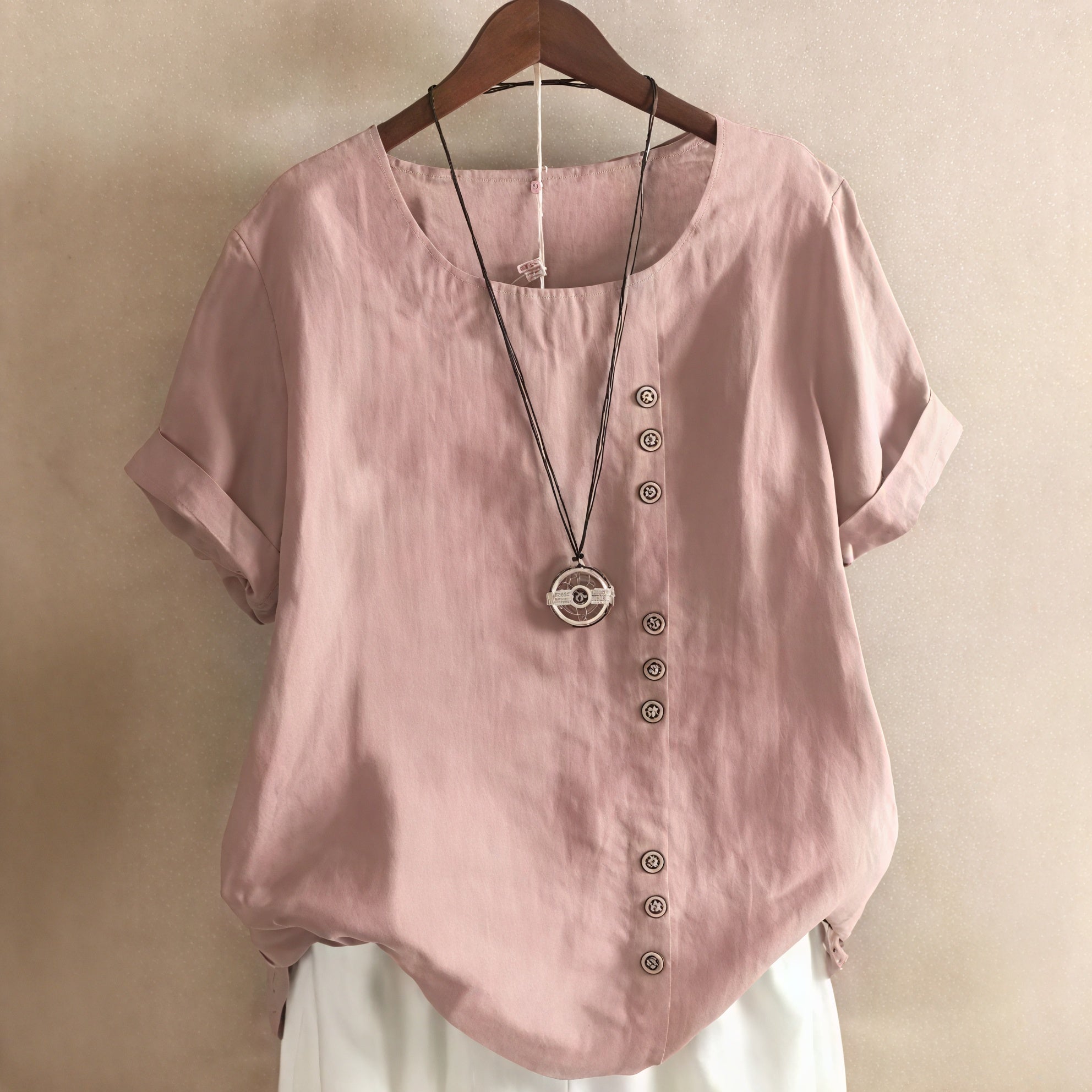 Marais Paris Robe Femme – Manches Courtes, Boutons Asymétriques, Col Rond-81165-73c07eb9-5438-45c0-bfce-40d5998271dc