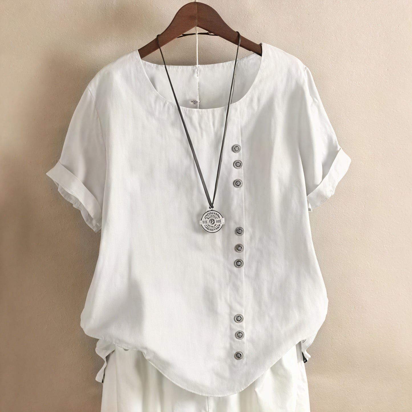 Marais Paris Robe Femme – Manches Courtes, Boutons Asymétriques, Col Rond-81165-46ccf732-b7b5-4ee1-b452-2ff27b44f68d