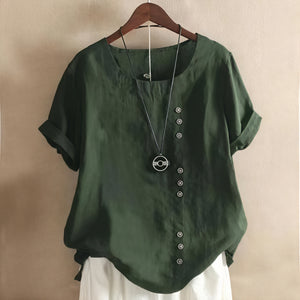 Marais Paris Robe Femme – Manches Courtes, Boutons Asymétriques, Col Rond-81165-4e696064-bc1c-4c30-b730-72479834bd14
