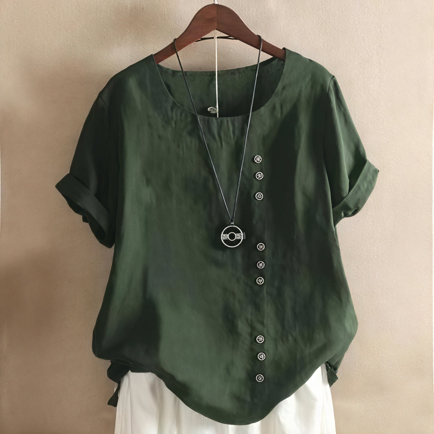 Marais Paris Robe Femme – Manches Courtes, Boutons Asymétriques, Col Rond-81165-4e696064-bc1c-4c30-b730-72479834bd14