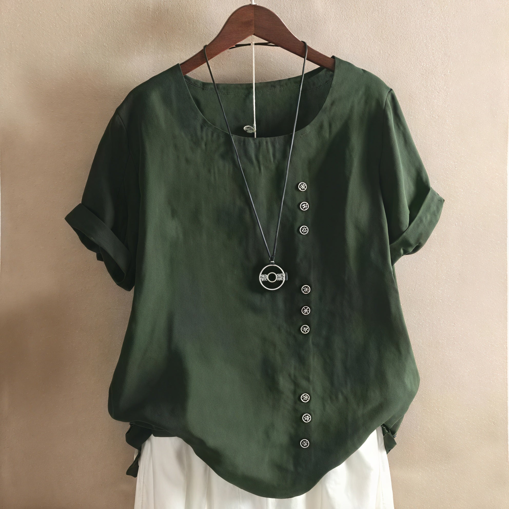 Marais Paris Robe Femme – Manches Courtes, Boutons Asymétriques, Col Rond-81165-4e696064-bc1c-4c30-b730-72479834bd14