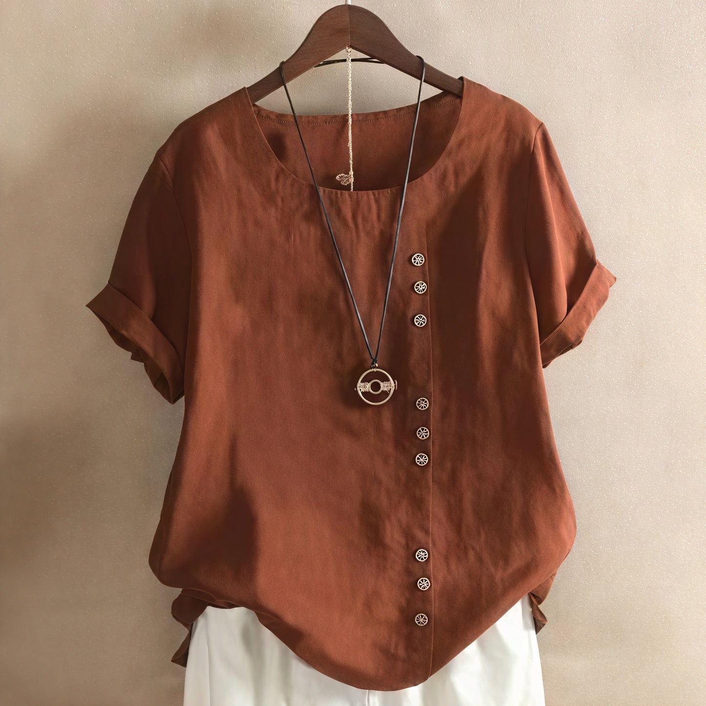 Marais Paris Robe Femme – Manches Courtes, Boutons Asymétriques, Col Rond-81165-8c6aab03-9c6a-4439-ae4b-93736ec0b35f