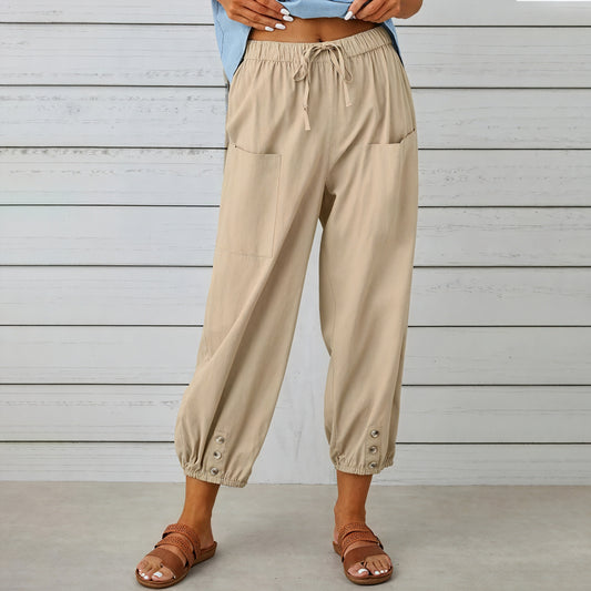 Pantalon Coupe Décontractée Taille Ajustable Détails Chevilles-Pants-Marais Paris-Khaki-S-Marais Paris