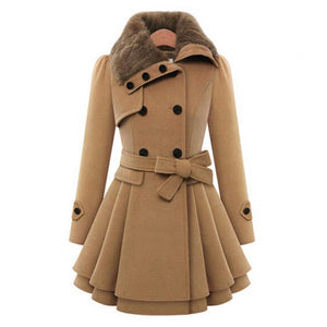Manteau Femme Double Boutonnage Col Fausse Fourrure Jupe Évasée Ceinture-82347-8125bc57-4c5a-4a65-b757-3656322f0604