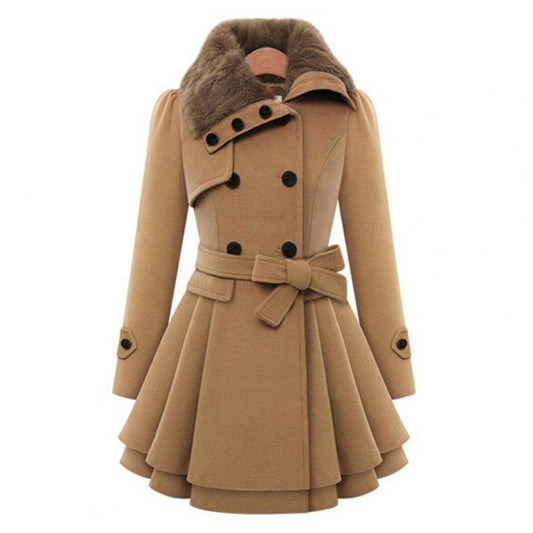Manteau Femme Double Boutonnage Col Fausse Fourrure Jupe Évasée Ceinture-82347-8125bc57-4c5a-4a65-b757-3656322f0604
