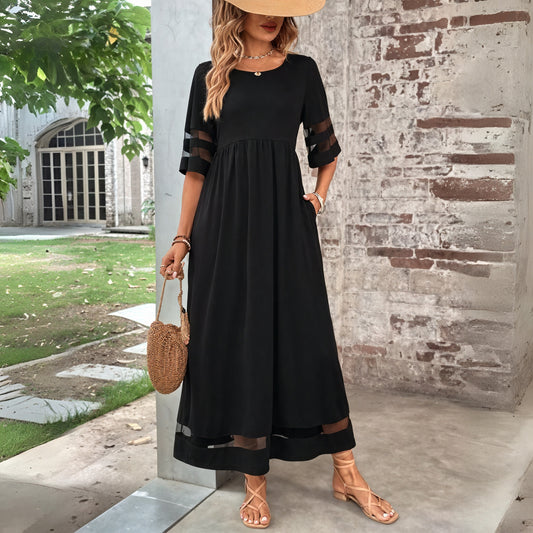 Robe Maxi Bohème Chic - Détails Mesh, Poches, Coupe Fluide-Dresses-Marais Paris-Vert-S-Marais Paris