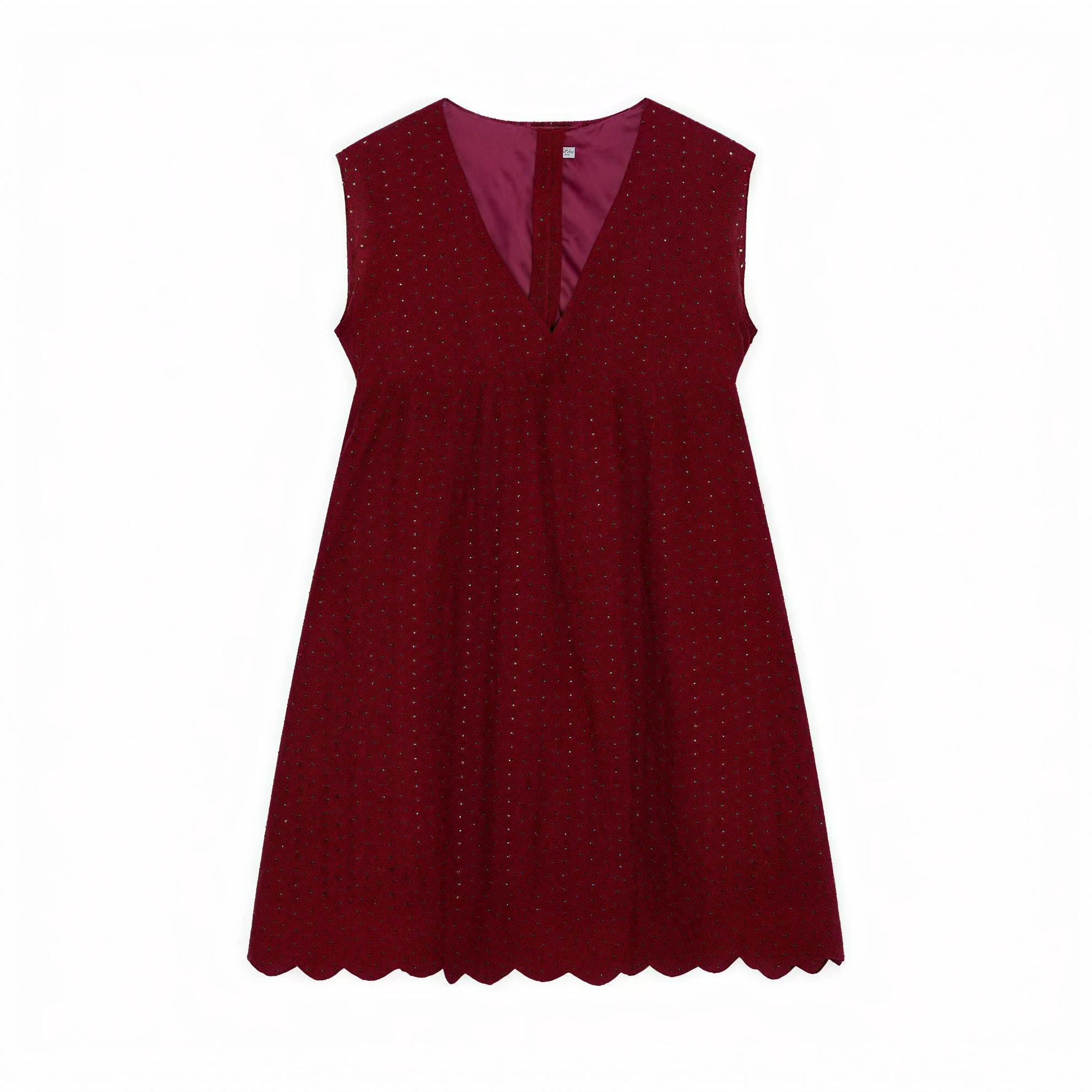 Robe sans manches col V, tissu perforé respirant, ourlet festonné unique, style chic décontracté pour l'été-Marais Paris-Claret-XS-Marais Paris
