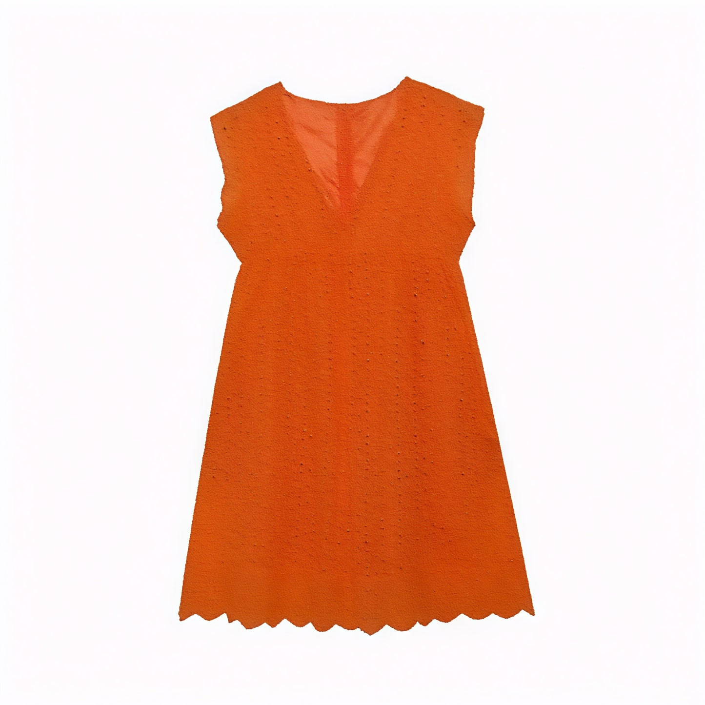 Robe sans manches col V, tissu perforé respirant, ourlet festonné unique, style chic décontracté pour l'été-Marais Paris-Orange-XS-Marais Paris