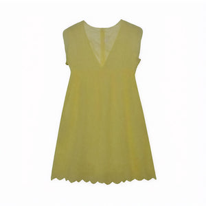 Robe sans manches col V, tissu perforé respirant, ourlet festonné unique, style chic décontracté pour l'été-Marais Paris-Jaune-XS-Marais Paris