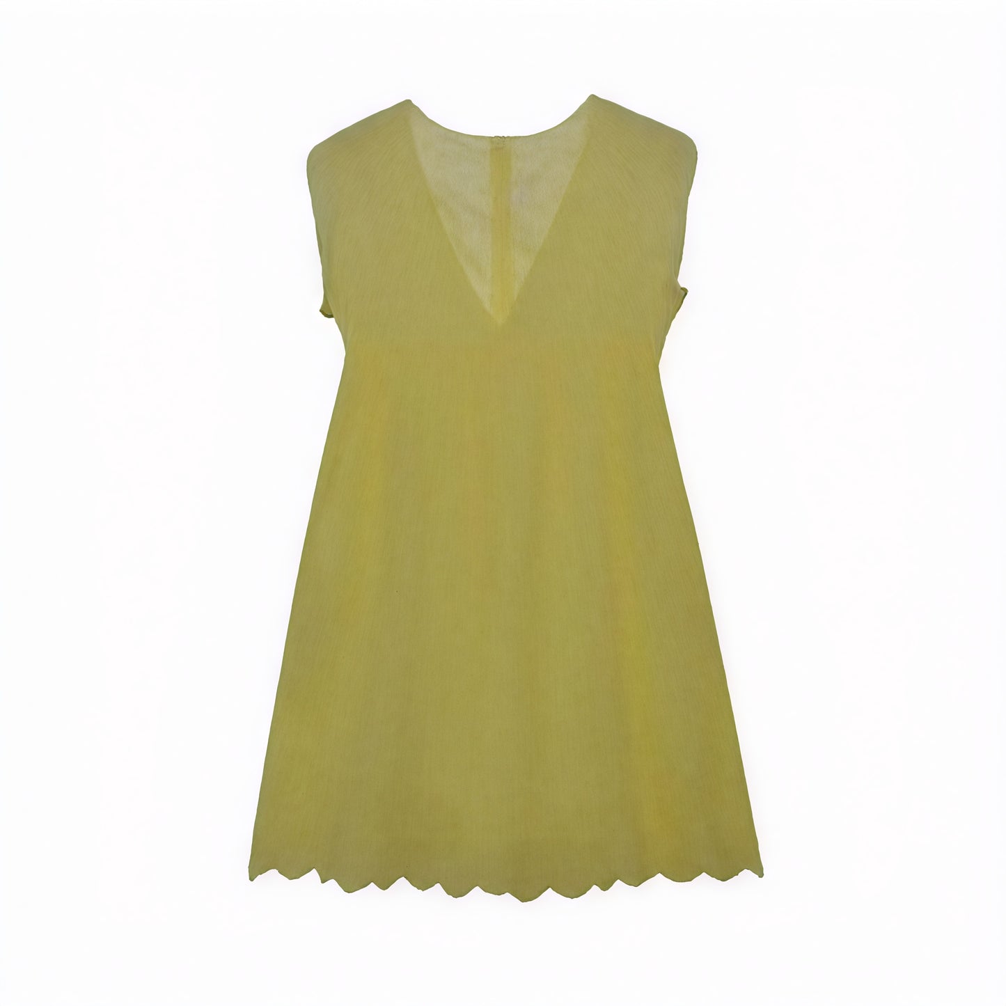 Robe sans manches col V, tissu perforé respirant, ourlet festonné unique, style chic décontracté pour l'été-Marais Paris-Jaune-XS-Marais Paris