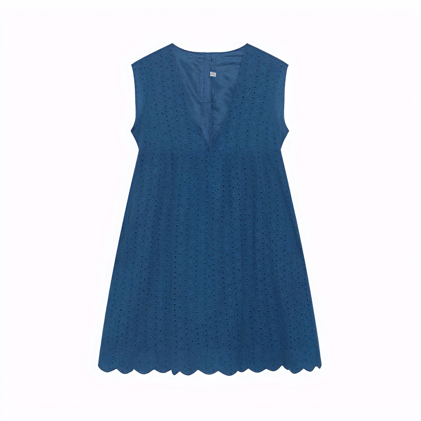 Robe sans manches col V, tissu perforé respirant, ourlet festonné unique, style chic décontracté pour l'été-Marais Paris-Bleu Marine-XS-Marais Paris