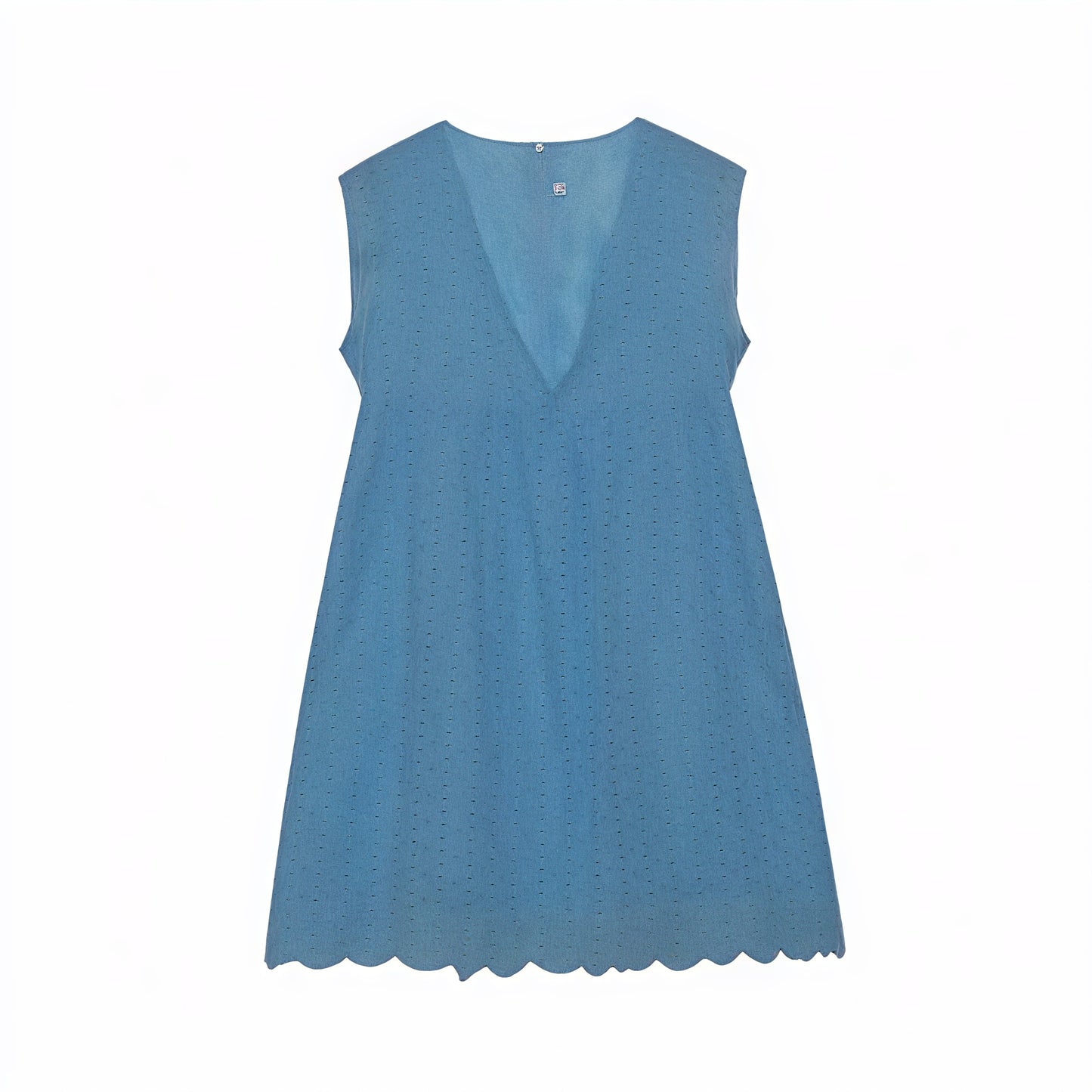 Robe sans manches col V, tissu perforé respirant, ourlet festonné unique, style chic décontracté pour l'été-Marais Paris-Bleu Clair-XS-Marais Paris
