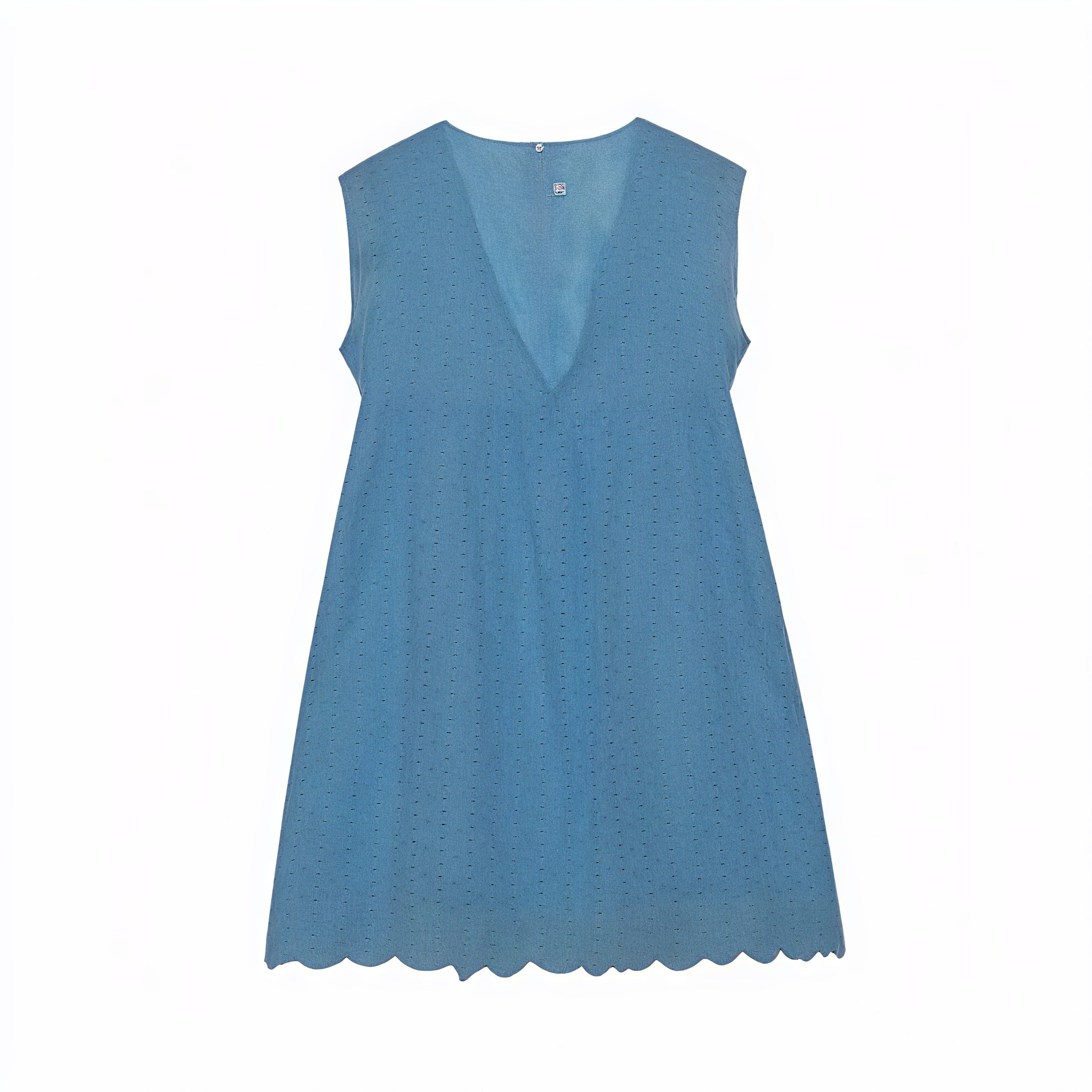 Robe sans manches col V, tissu perforé respirant, ourlet festonné unique, style chic décontracté pour l'été-Marais Paris-Bleu Clair-XS-Marais Paris
