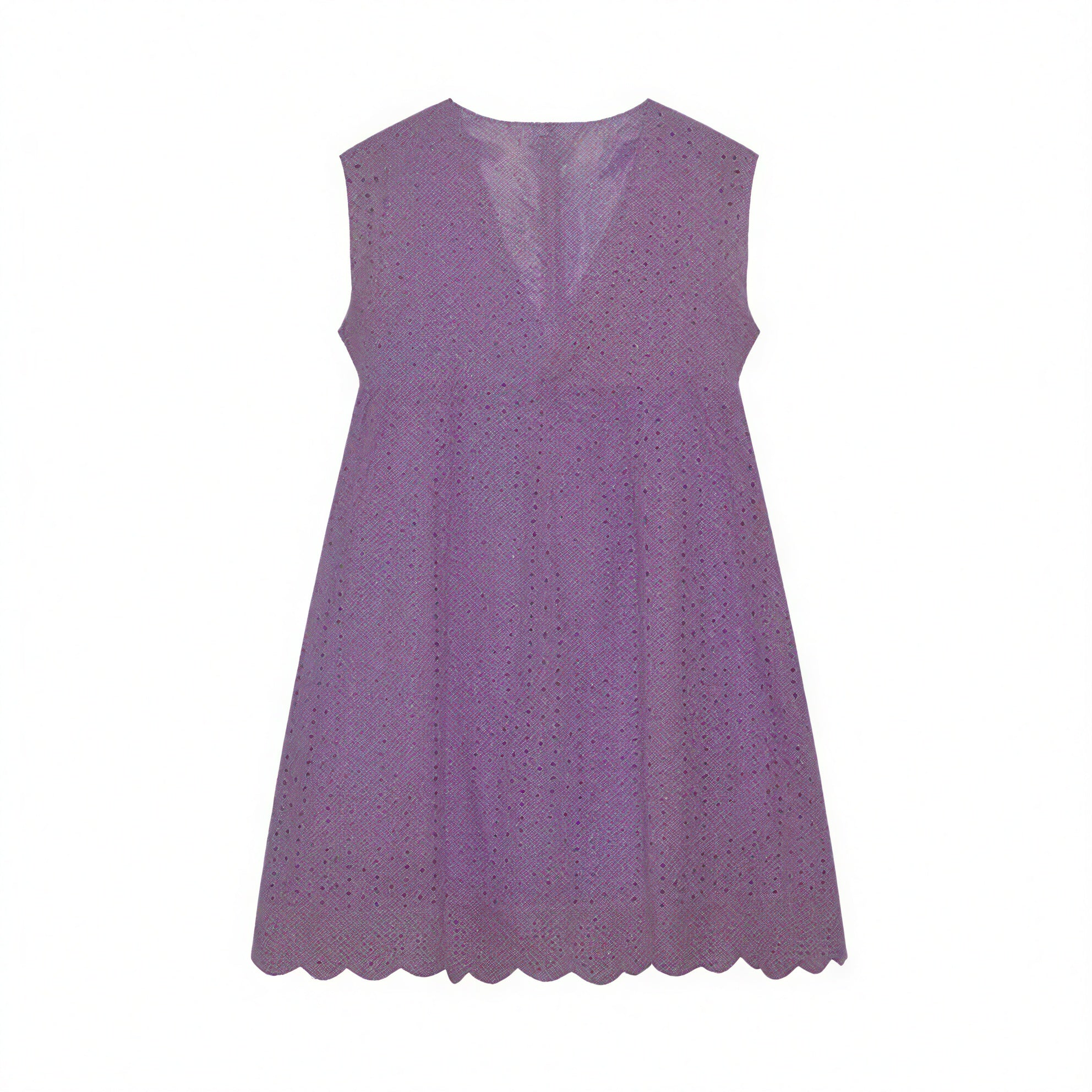 Robe sans manches col V, tissu perforé respirant, ourlet festonné unique, style chic décontracté pour l'été-Marais Paris-Violet-XS-Marais Paris