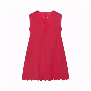 Robe sans manches col V, tissu perforé respirant, ourlet festonné unique, style chic décontracté pour l'été-Marais Paris-Rouge Rosé-XS-Marais Paris