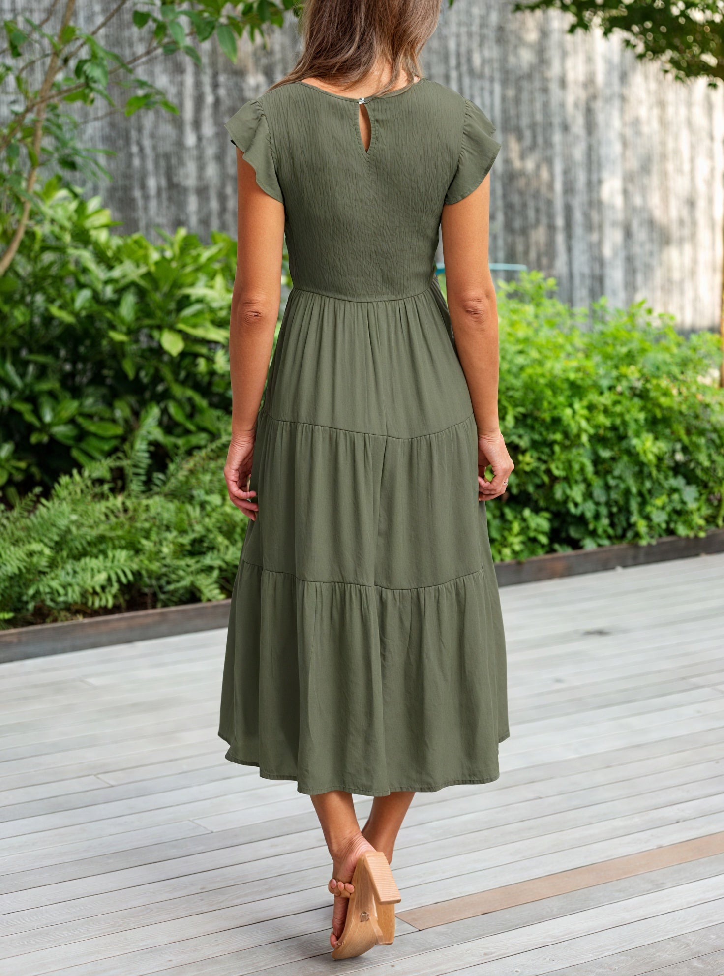 Robe Fluide Femme Jupe Étagée Manches Volantées Col Rond Confortable Été Décontracté-81634-56c92725-79c5-43bd-8aee-c4dd3dbbbf32