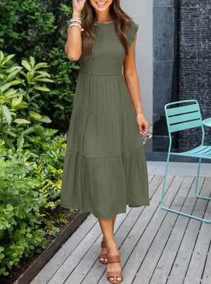Robe Fluide Femme Jupe Étagée Manches Volantées Col Rond Confortable Été Décontracté-81634-a84ae634-4c35-4d5a-a8f9-593893f0fd25