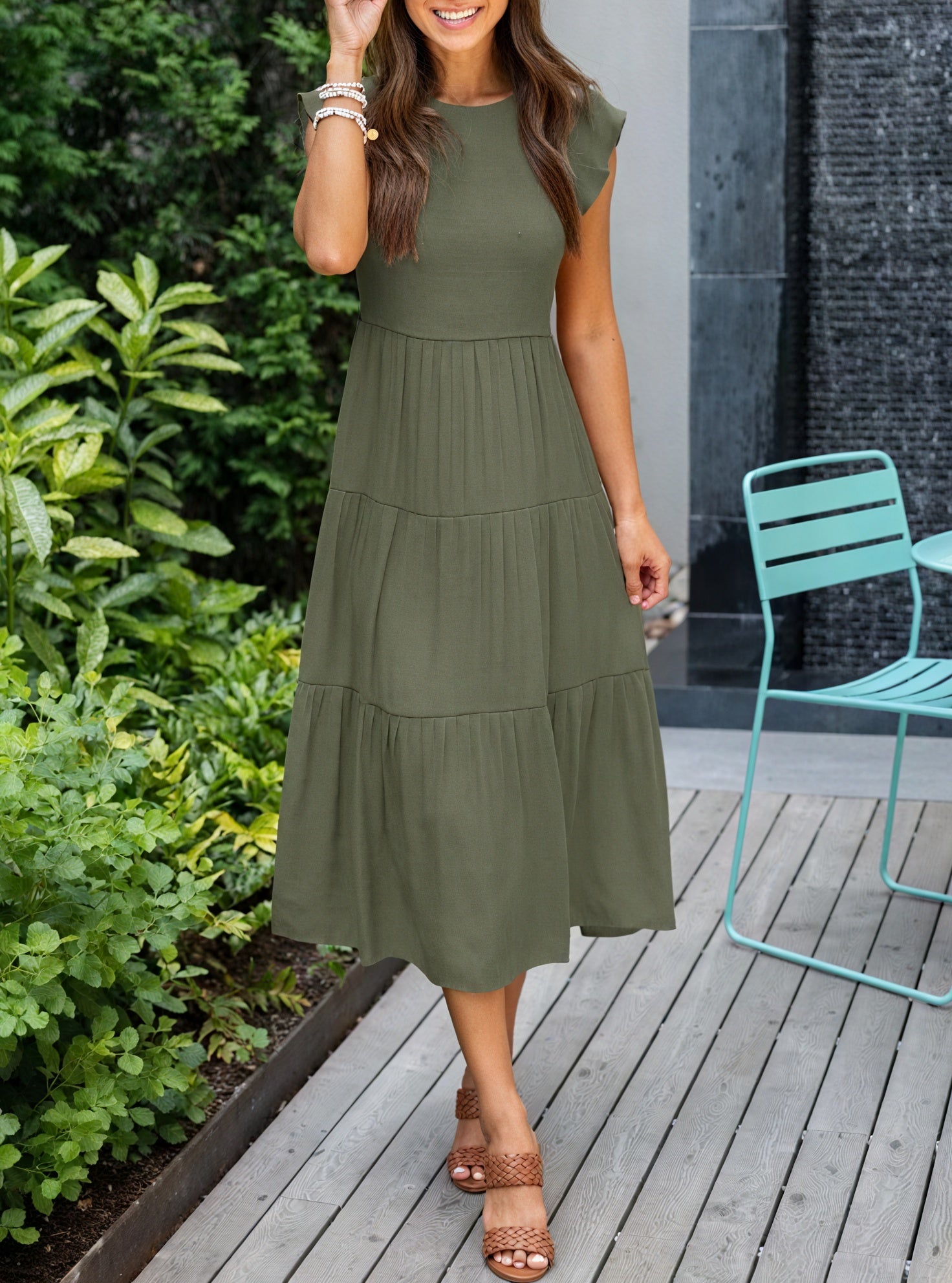 Robe Fluide Femme Jupe Étagée Manches Volantées Col Rond Confortable Été Décontracté-81634-a84ae634-4c35-4d5a-a8f9-593893f0fd25