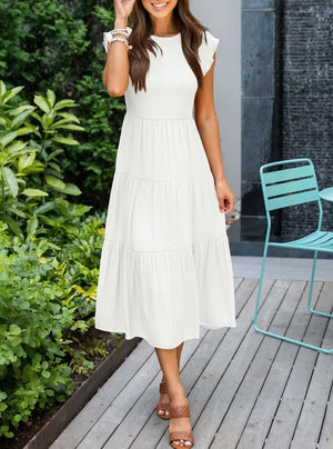 Robe Fluide Femme Jupe Étagée Manches Volantées Col Rond Confortable Été Décontracté-81634-8772daef-4cad-4f74-9bf3-c0775204a319