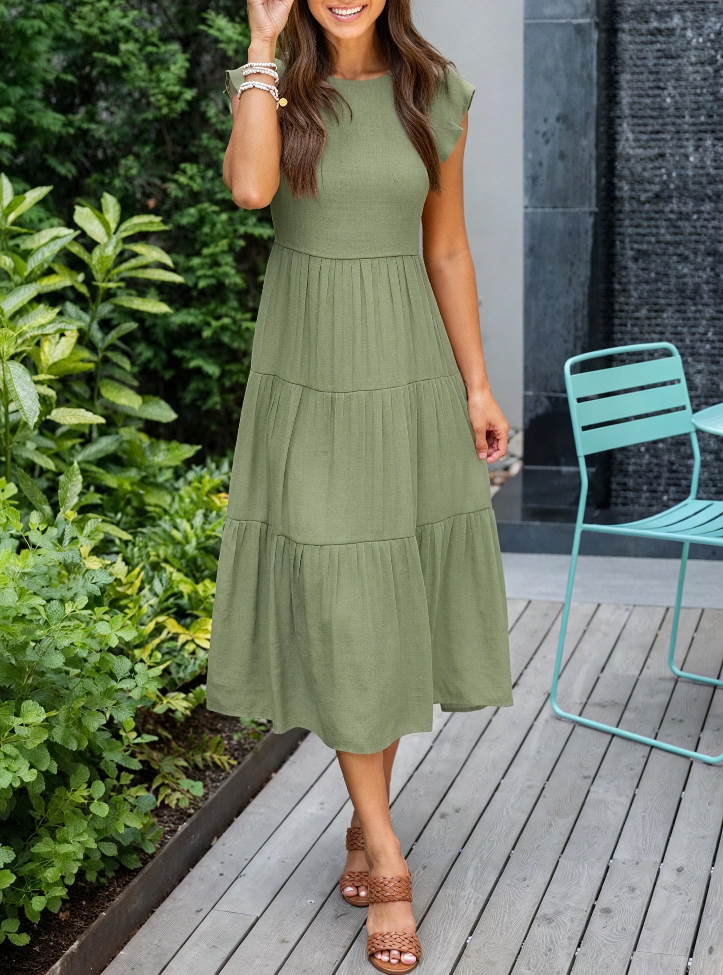 Robe Fluide Femme Jupe Étagée Manches Volantées Col Rond Confortable Été Décontracté-81634-210c91e9-1195-48c8-a19c-d1fa03554039