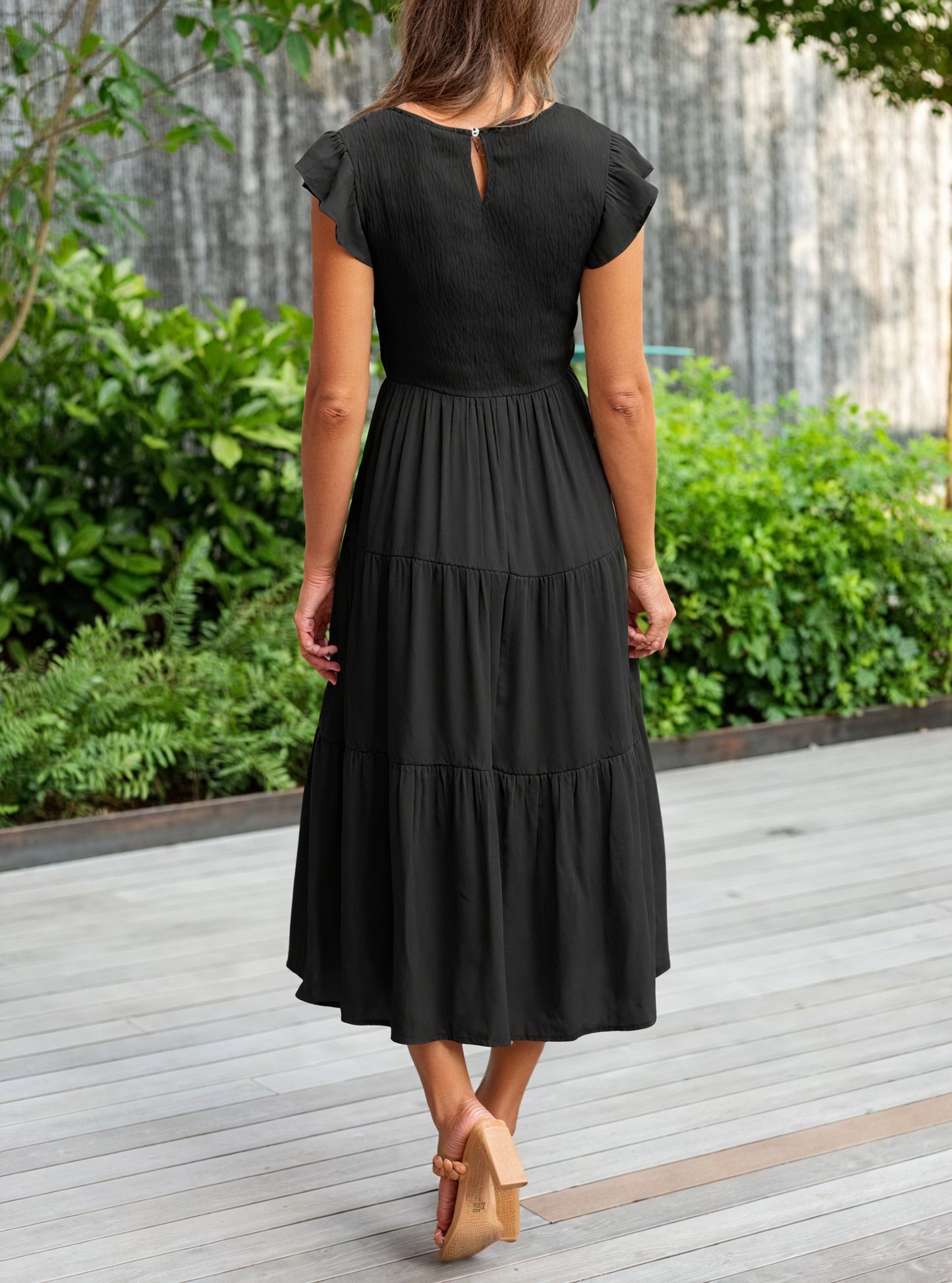 Robe Fluide Femme Jupe Étagée Manches Volantées Col Rond Confortable Été Décontracté-81634-705c99f1-84b5-45f6-8a21-e1f0855866be