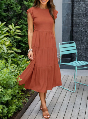 Robe Fluide Femme Jupe Étagée Manches Volantées Col Rond Confortable Été Décontracté-81634-8e03cd1e-71d2-46da-9a94-51f0a40e87a1