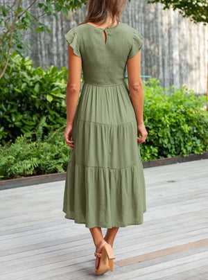 Robe Fluide Femme Jupe Étagée Manches Volantées Col Rond Confortable Été Décontracté-81634-2a5a479f-9ad9-4998-8b15-7011474c08a9
