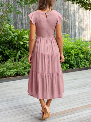 Robe Fluide Femme Jupe Étagée Manches Volantées Col Rond Confortable Été Décontracté-81634-705bb2d7-229a-42a9-8f86-a547f807efc4