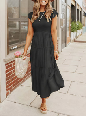 Robe Fluide Femme Jupe Étagée Manches Volantées Col Rond Confortable Été Décontracté-81634-6ddcf964-e426-4328-9b96-8bfd8e61c58f