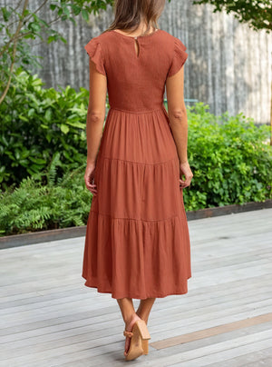 Robe Fluide Femme Jupe Étagée Manches Volantées Col Rond Confortable Été Décontracté-81634-0c509a9f-0005-4256-93e3-48d32d1a1be0