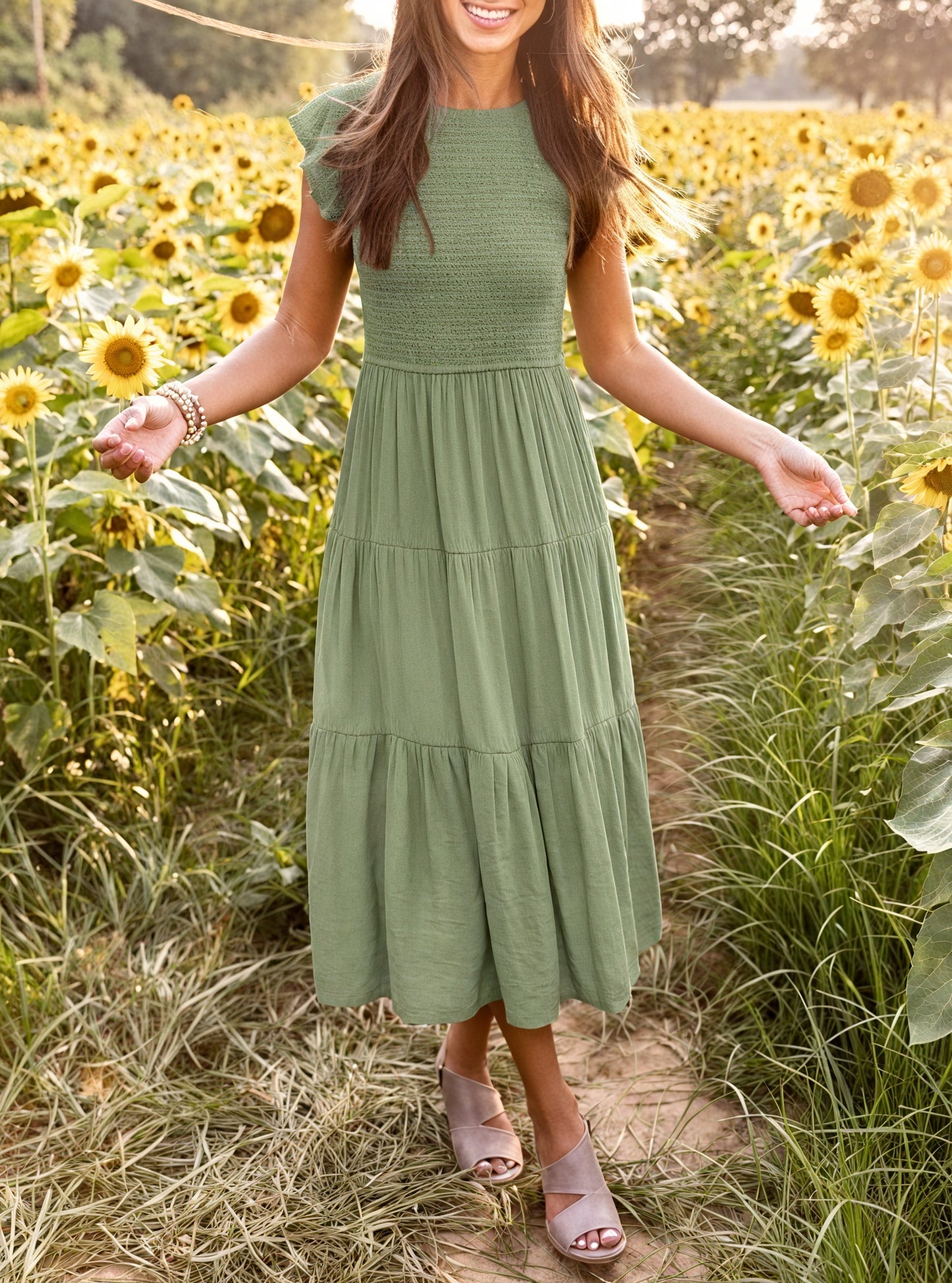 Robe Fluide Femme Jupe Étagée Manches Volantées Col Rond Confortable Été Décontracté-81634-05bcc164-d403-4bf8-8c98-3d685d468cf4