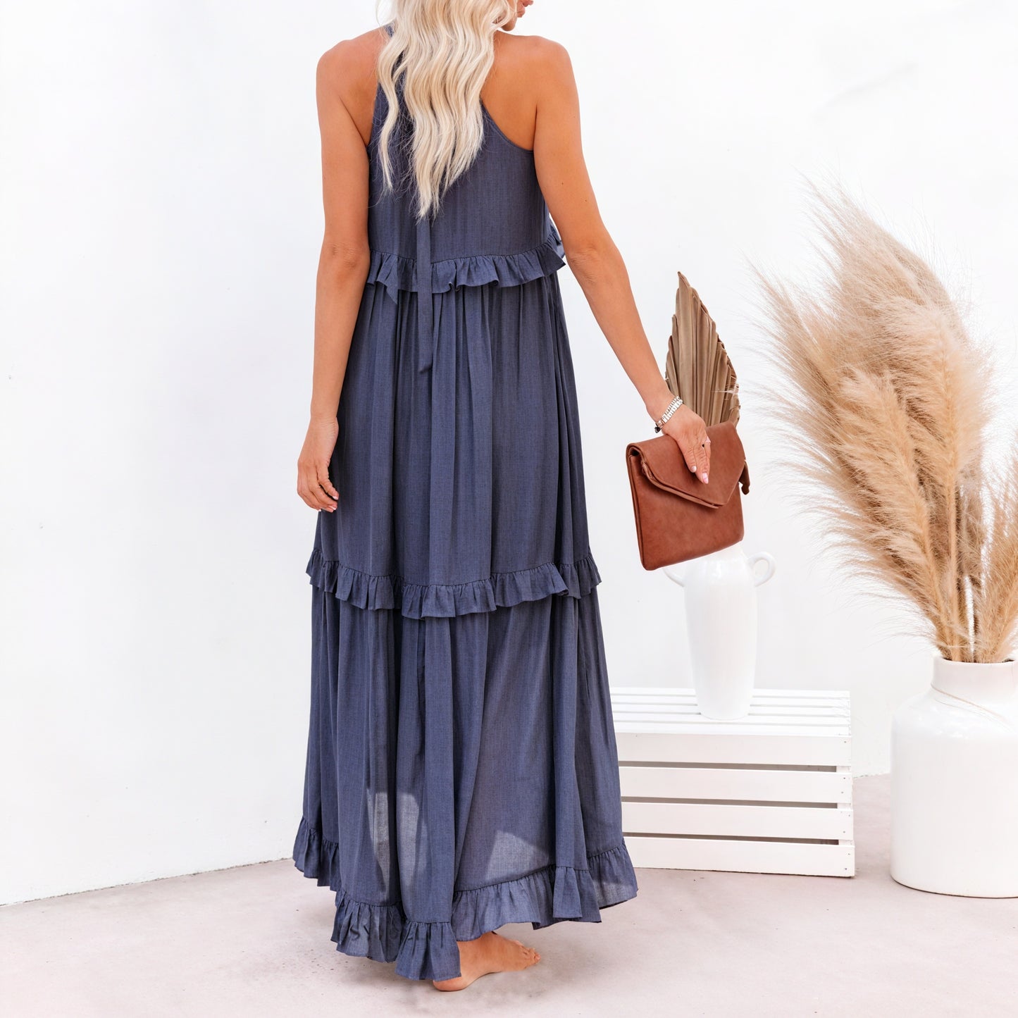 Robe Maxi Fluide Femme Col Halter Volants Délicats Légère Confortable Été Élégance Sans Effort-81649-14d994df-7658-4b0a-8d23-53330ddbae5e