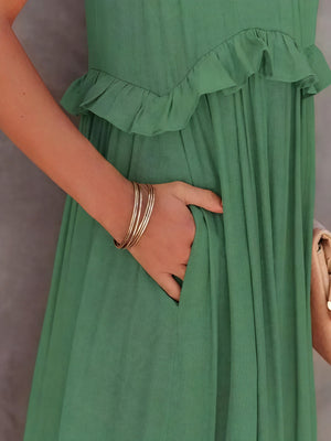 Robe Maxi Fluide Femme Col Halter Volants Délicats Légère Confortable Été Élégance Sans Effort-81649-98b34644-83a5-4cea-9e56-fa84022ece9e