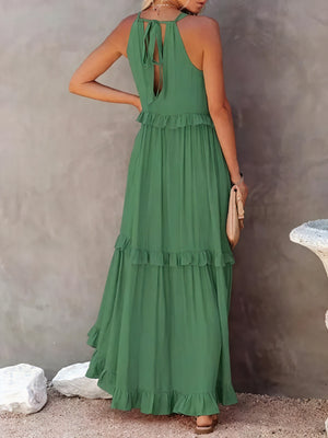 Robe Maxi Fluide Femme Col Halter Volants Délicats Légère Confortable Été Élégance Sans Effort-81649-36579b3a-24f6-49ff-be44-95d5a62b1228