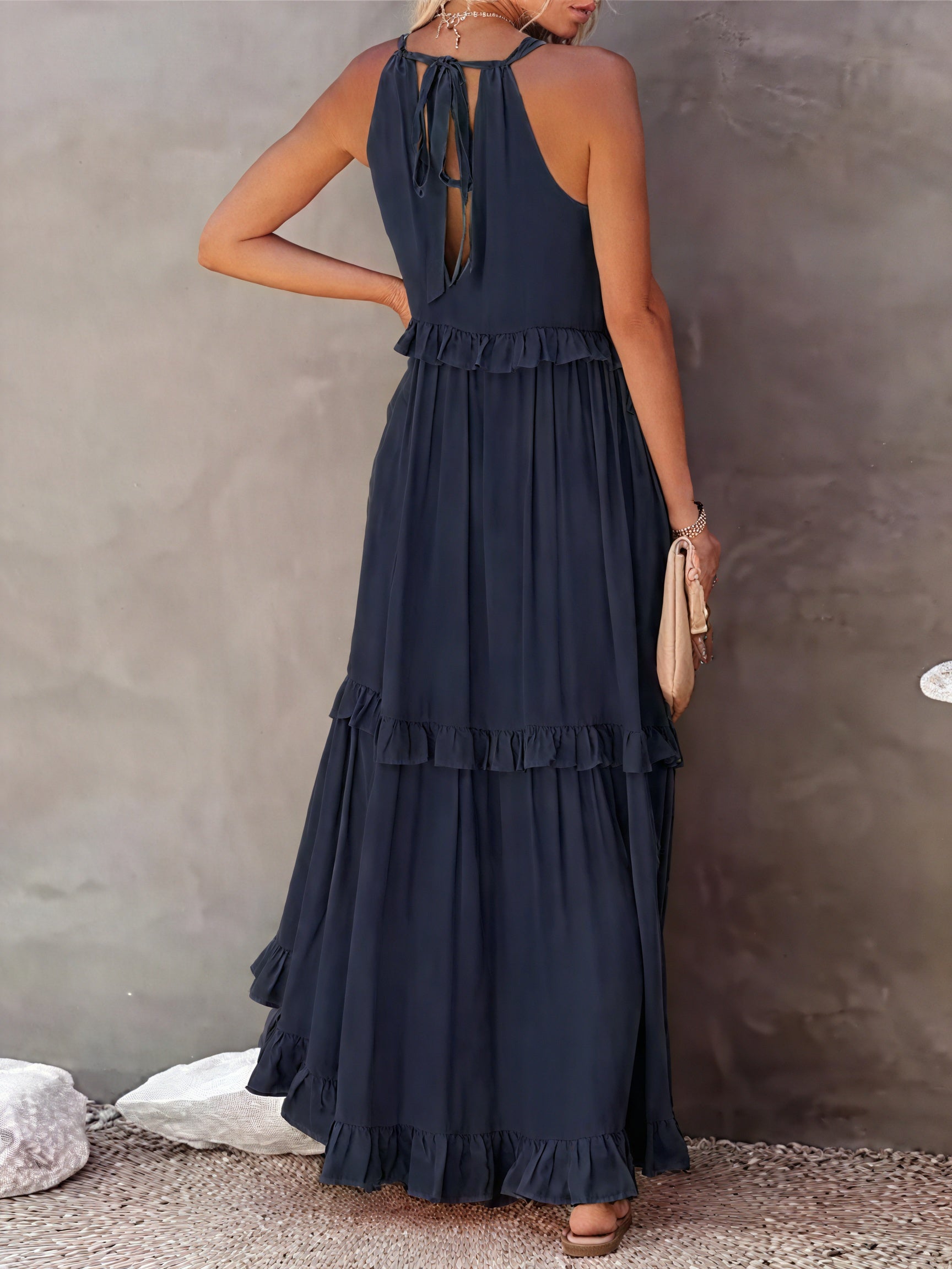 Robe Maxi Fluide Femme Col Halter Volants Délicats Légère Confortable Été Élégance Sans Effort-81649-b705a98f-5d2e-4093-991d-0c6bc168fb86