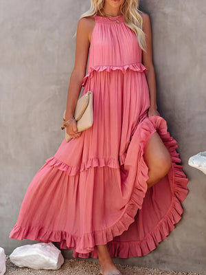 Robe Maxi Fluide Femme Col Halter Volants Délicats Légère Confortable Été Élégance Sans Effort-81649-66b9f915-408a-44bc-a563-dc7b06f5469e