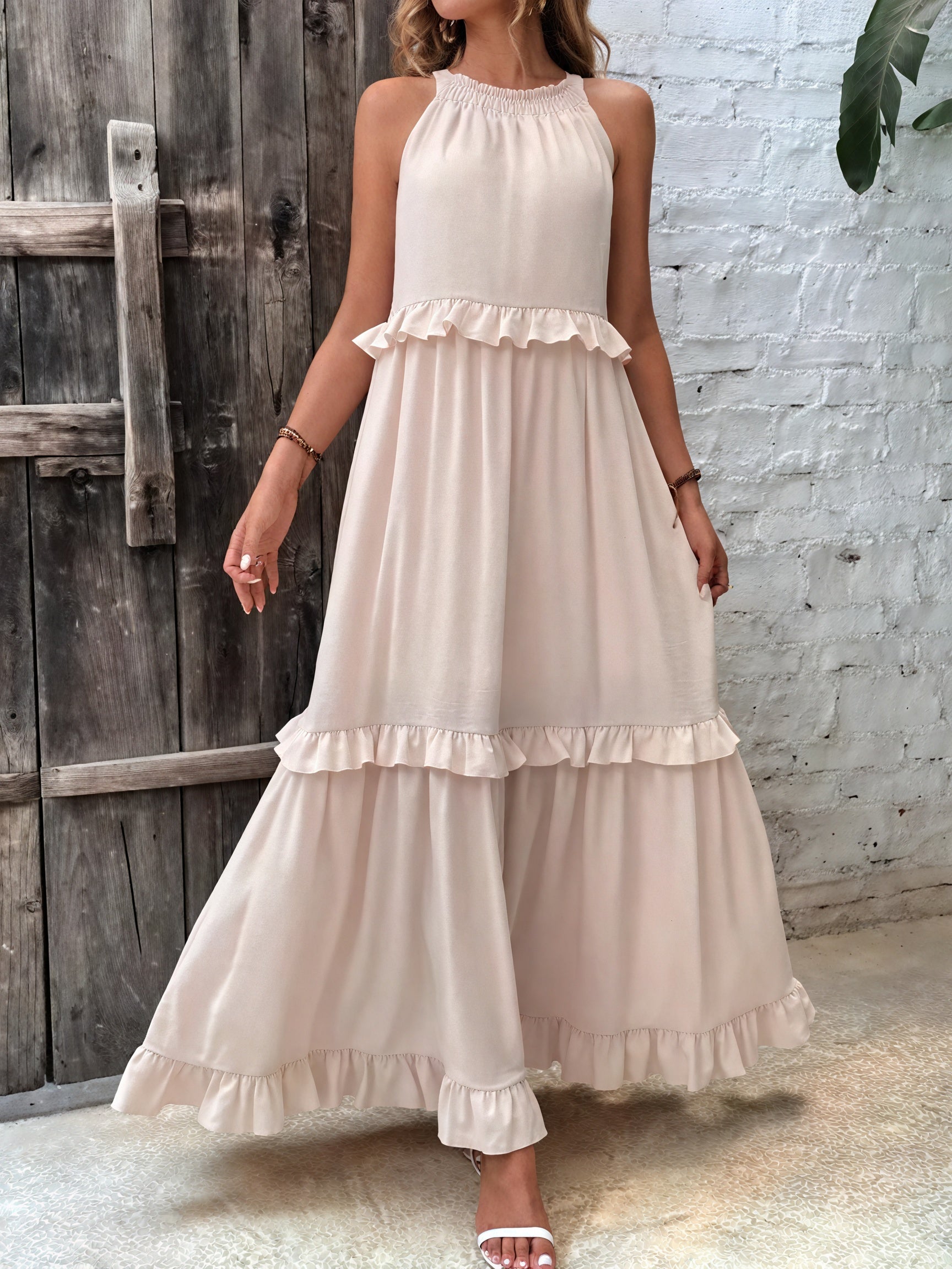 Robe Maxi Fluide Femme Col Halter Volants Délicats Légère Confortable Été Élégance Sans Effort-81649-cb3fbac1-c843-4486-9962-45757a535870