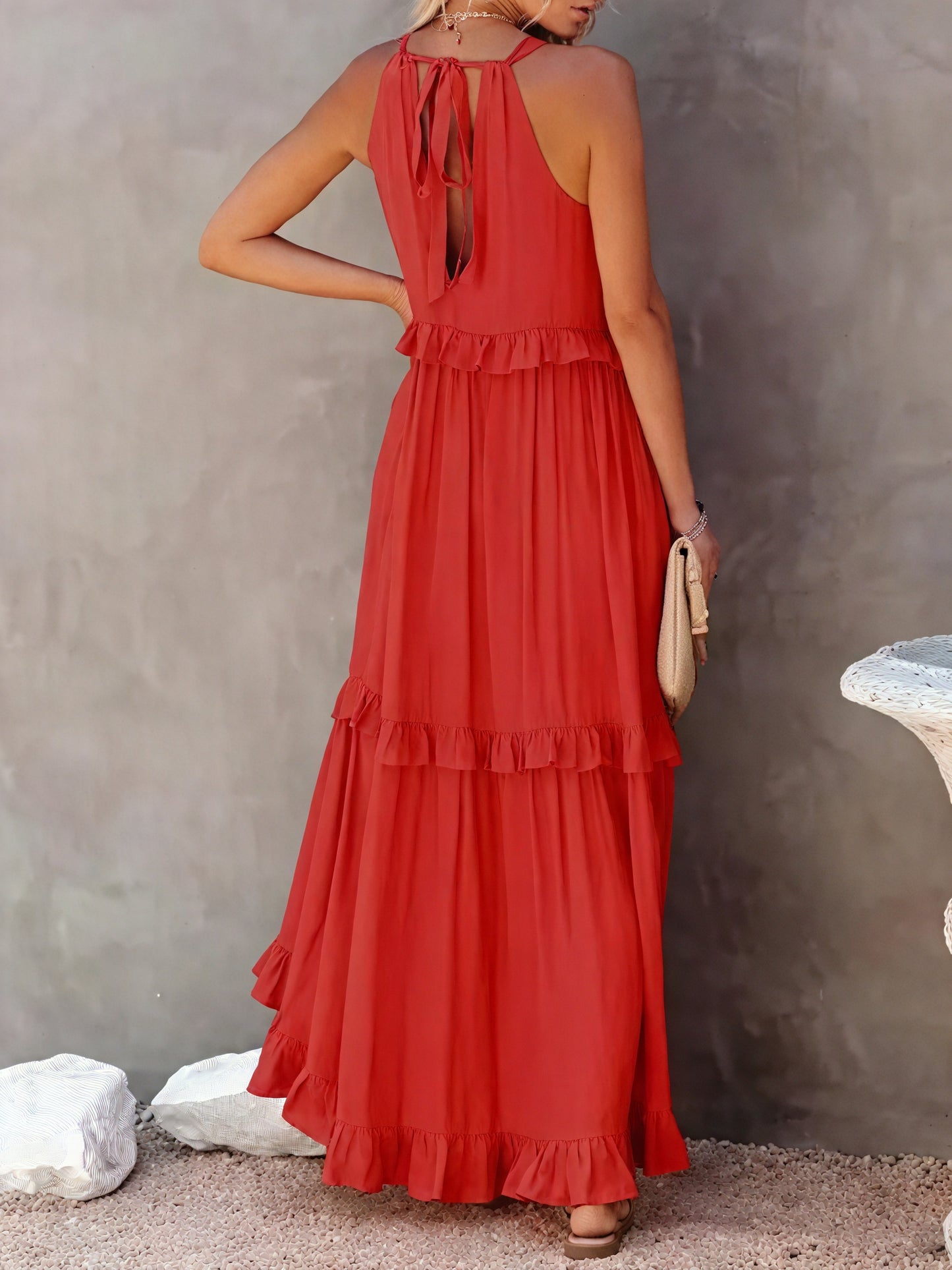 Robe Maxi Fluide Femme Col Halter Volants Délicats Légère Confortable Été Élégance Sans Effort-81649-20b26ad0-2c39-43bb-9fe3-68656fd131f9