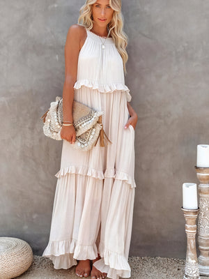 Robe Maxi Fluide Femme Col Halter Volants Délicats Légère Confortable Été Élégance Sans Effort-81649-93b7cfae-a9b6-4602-ac0c-c7aa3d958d32