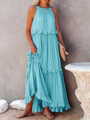 Robe Maxi Fluide Femme Col Halter Volants Délicats Légère Confortable Été Élégance Sans Effort-81649-bd97371b-223f-4581-81df-40737e23d899