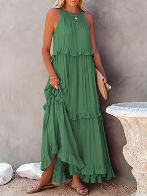 Robe Maxi Fluide Femme Col Halter Volants Délicats Légère Confortable Été Élégance Sans Effort-81649-46db419d-4ec6-423a-afb5-bad208a3c7b7