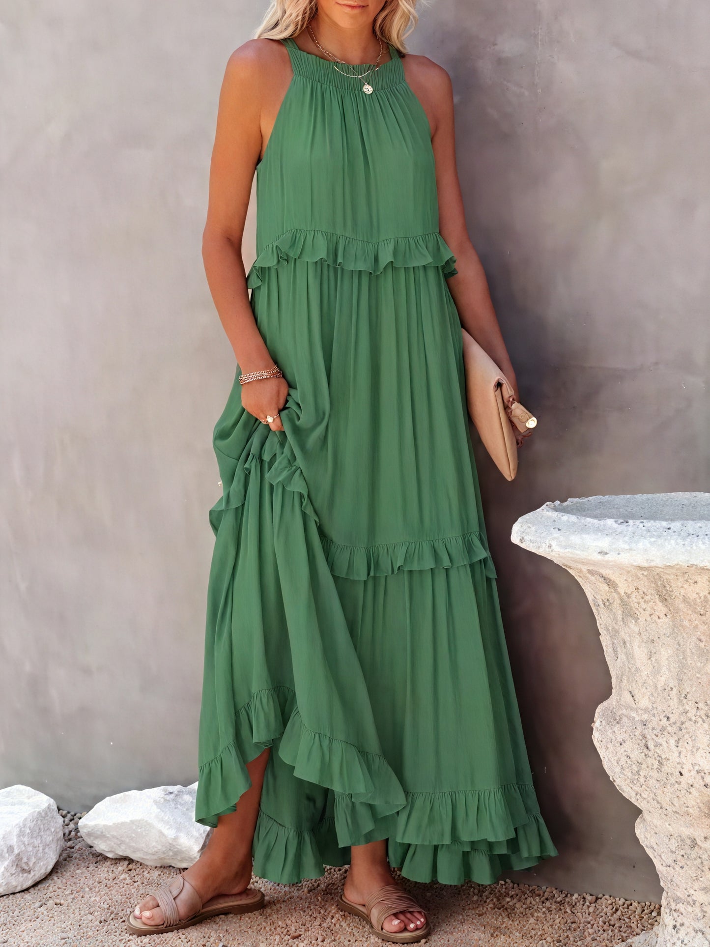 Robe Maxi Fluide Femme Col Halter Volants Délicats Légère Confortable Été Élégance Sans Effort-81649-46db419d-4ec6-423a-afb5-bad208a3c7b7