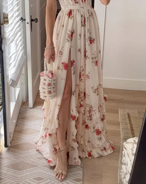 Robe Maxi Fleurie Femme Bretelles Fines Fente Haute Fluide Élégance Estivale Romantique-81660-c65611bb-daa9-41ab-b655-e87fa11fe3f2